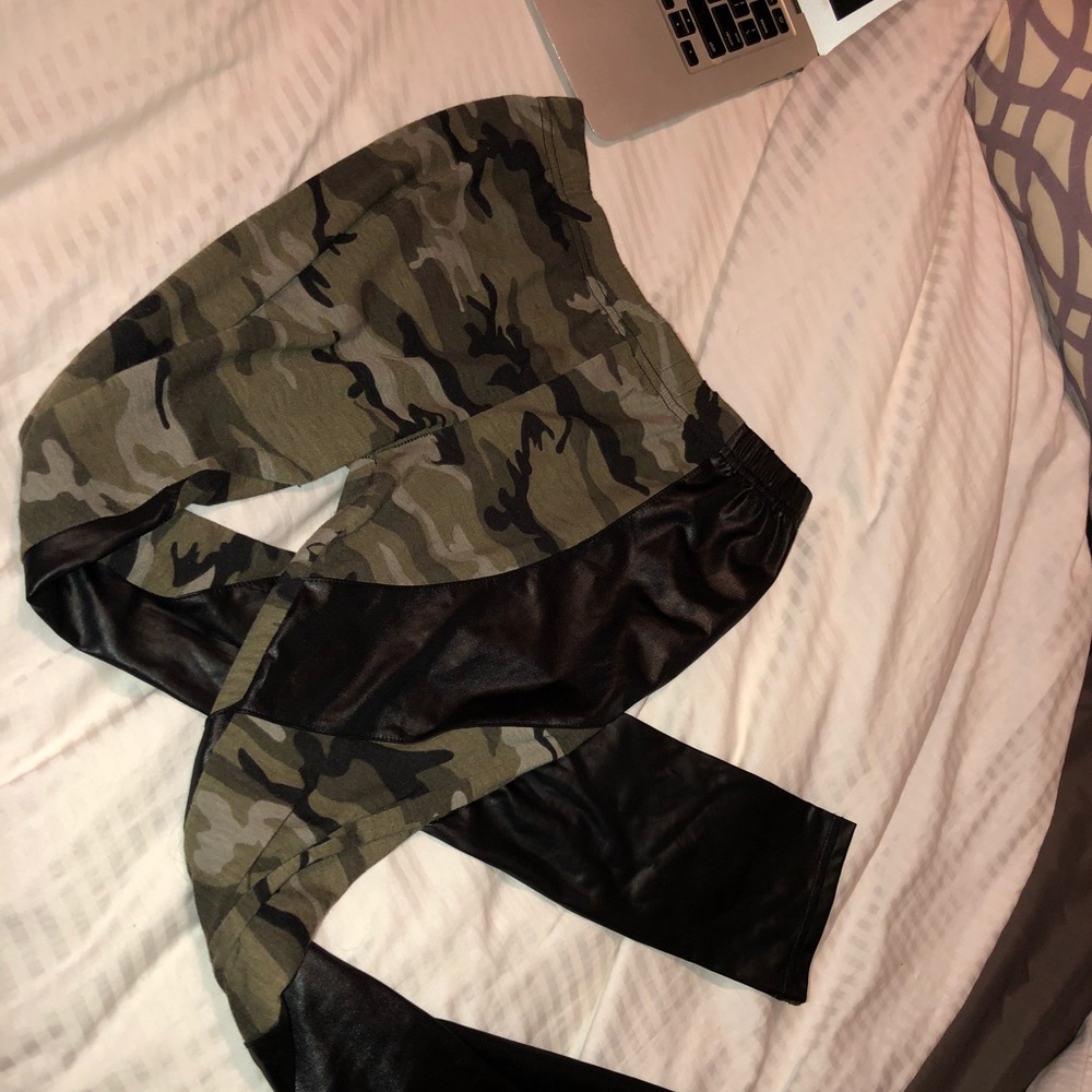 LF camo and leather leggings